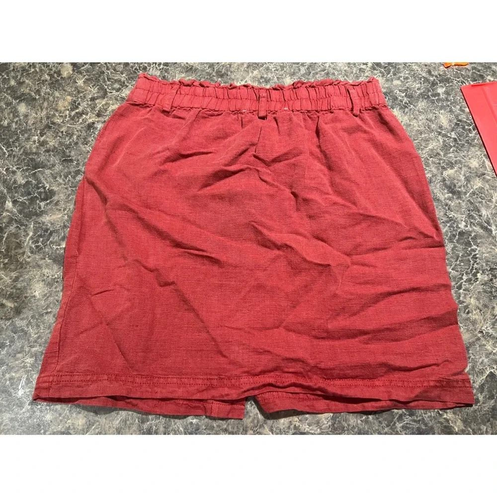 E&C California Terracotta Linen Blend Button Front Mini Skirt Boho Coastal Small